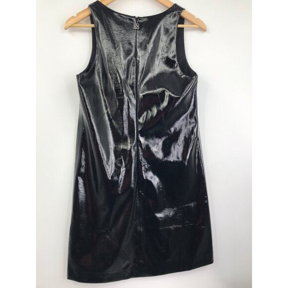 HUGO Kadice Faux Leather Effect A-Line V-Neck Dress Black Size 4 NEW - Picture 10 of 11